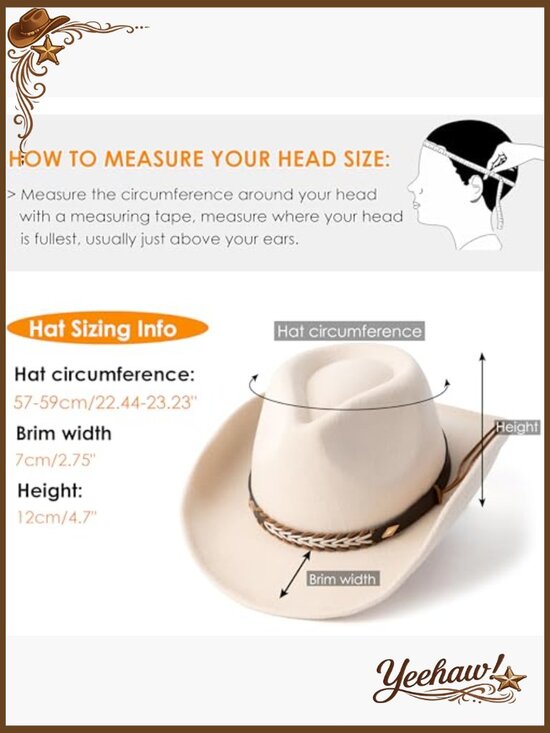 Felt Cowboy Hat Wide Brim Fedora Unisex Adjustable Lightweight Western main image 4